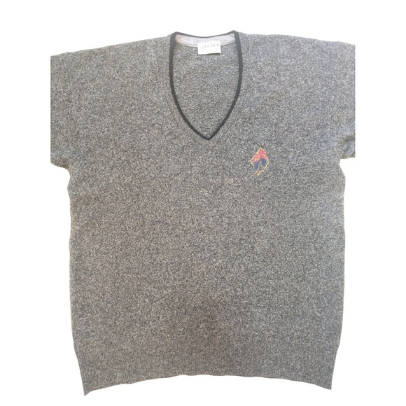 Jaeger Knitwear Mens Large Lambswool V-Neck Sweater Embroidered Made in Scotland - Picture 5 of 11